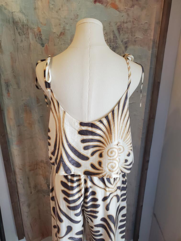 Tie Shoulder Strap Print Top