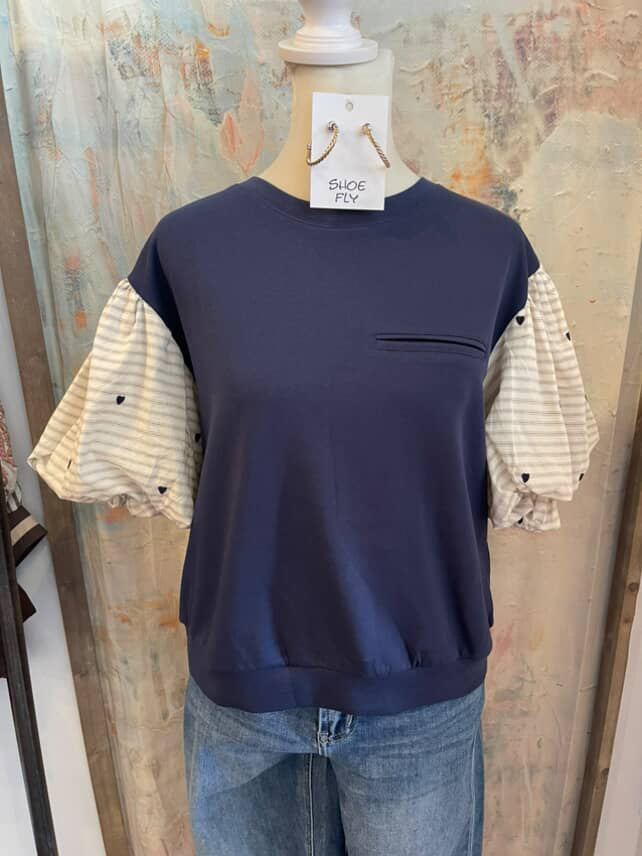 Navy Cream Combo Top