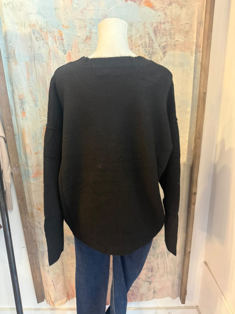 Solid Crew Neck Front Seam Knit Sweater