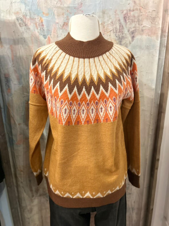 Camel Print Mock Sweater