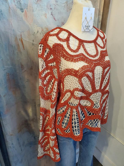 Floral Croche Long Sleeve Top
