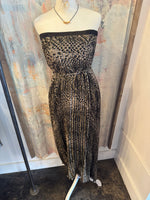 Strapless Print Tie Waist High Low Maxi Dress