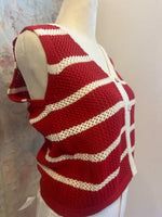 Stripe V Neck Button Front Vest