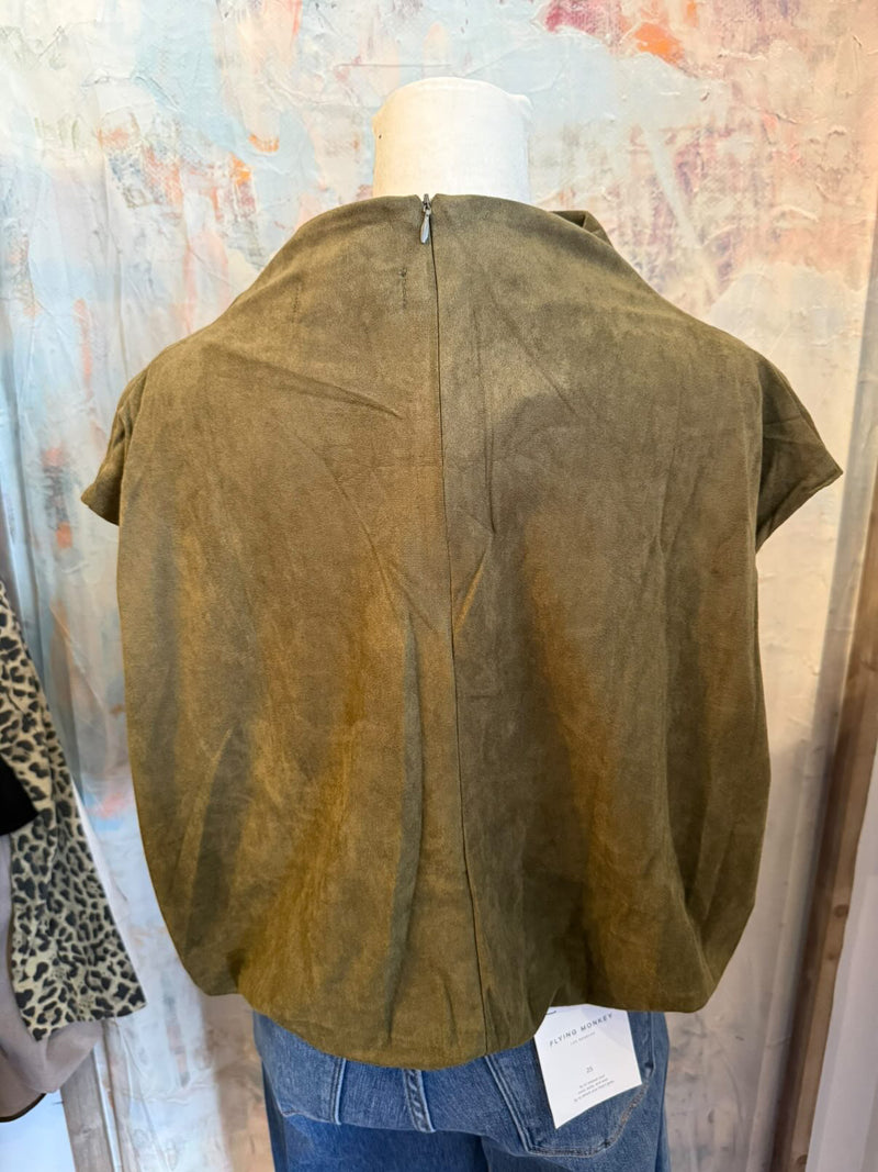 Faux Suede Cap Sleeve Top