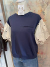 Navy Cream Combo Top