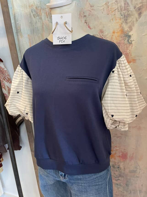 Navy Cream Combo Top