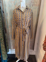 Brown Print Slip Dress with Sheer Overlay and Pockets