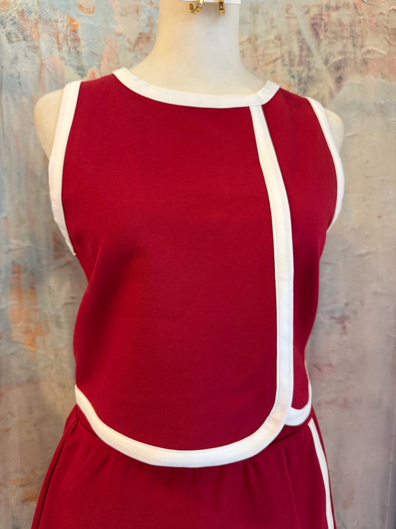 Crimson Top with Piping Detail