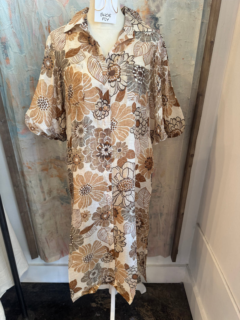Lightweight Puff Sleeve Floral Dress with Pockets