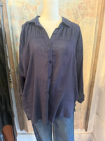 Navy Roll Up  Sleeve Top