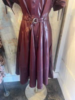 Pleated Faux Leather Midi Dress with Belt