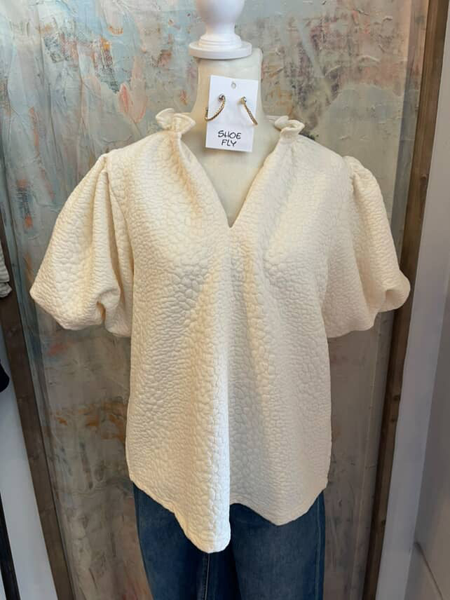 Puff Sleeve Texture Cream Top