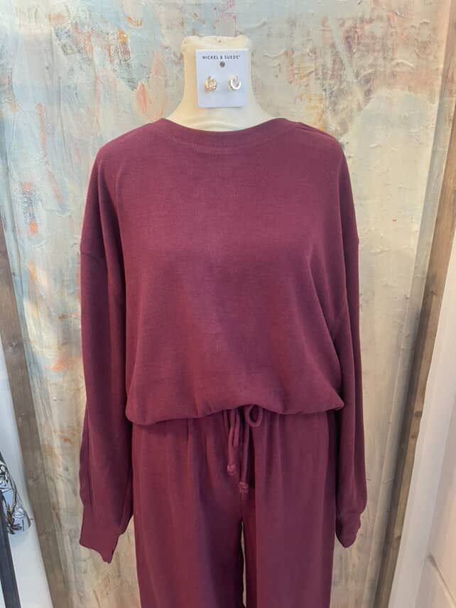Dark Cherry Knit Scoop Neck Top