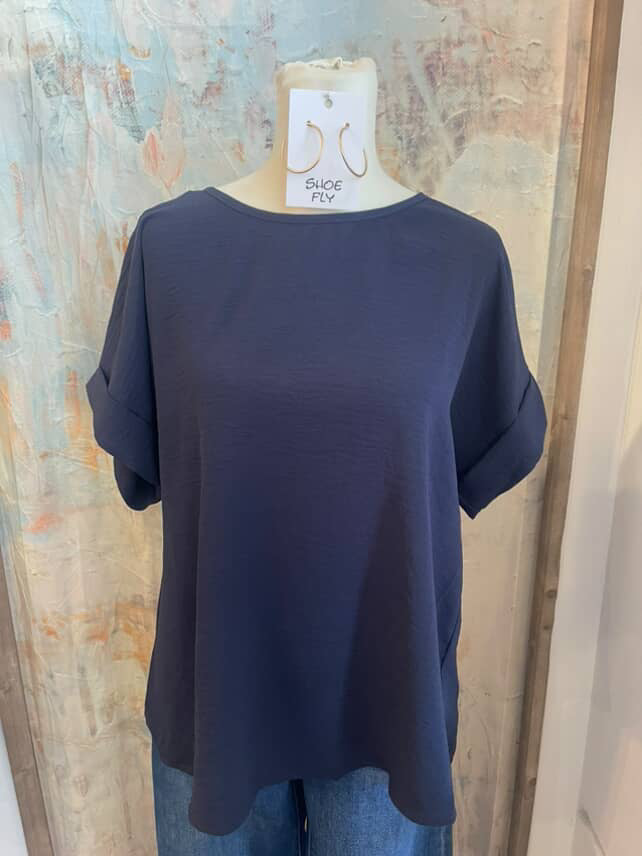 Round Neck Navy Top