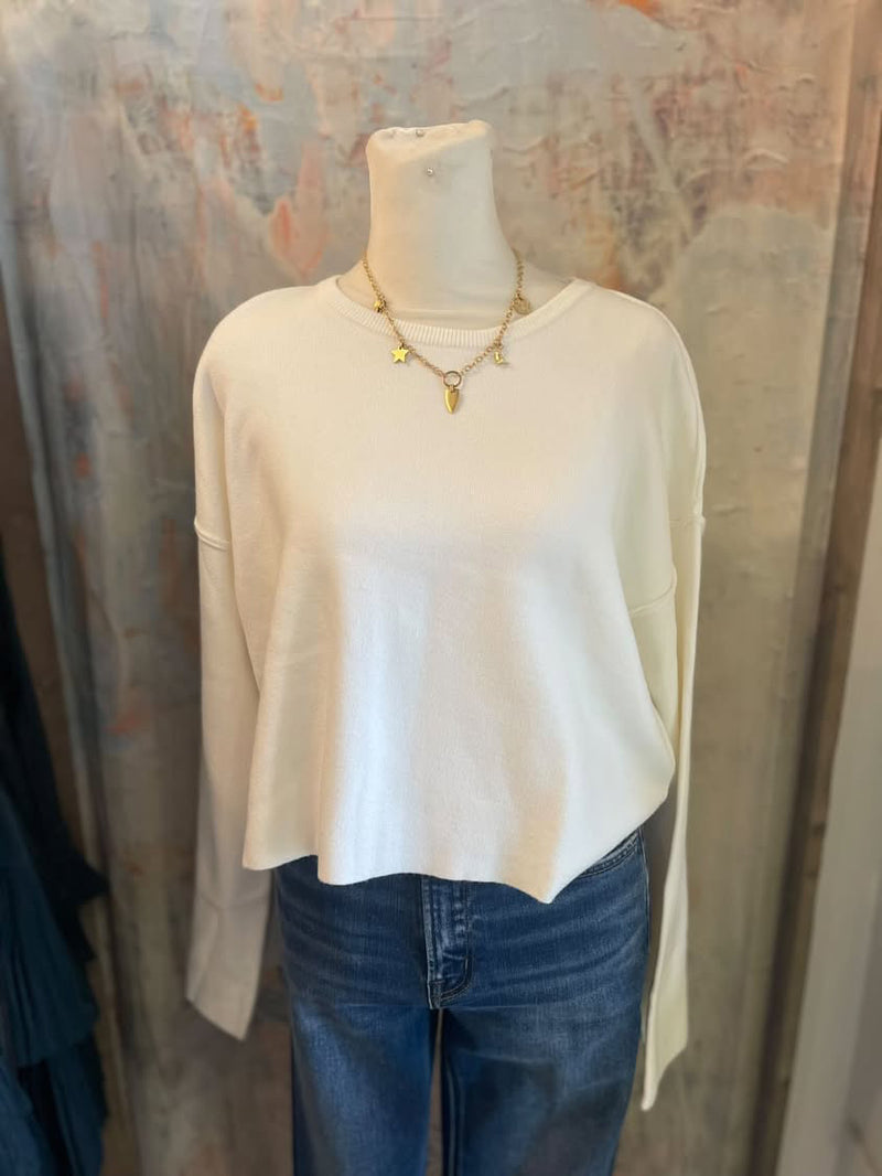 Crew Neck Cropped Sweater Top