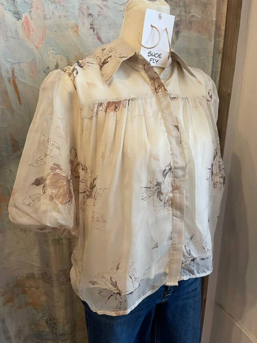 Cream Multi Puff sleeve Blouse