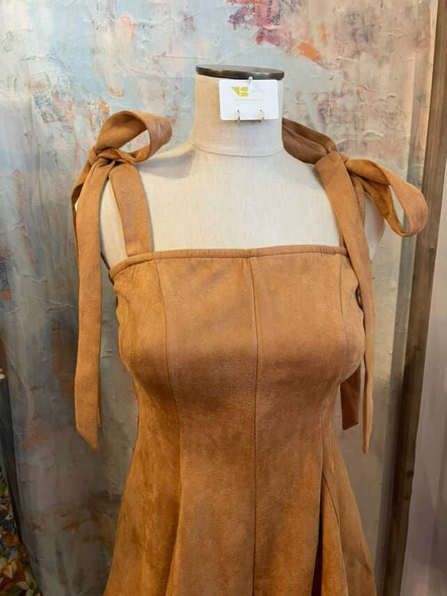 Faux Suede Tie Shoulder Romper
