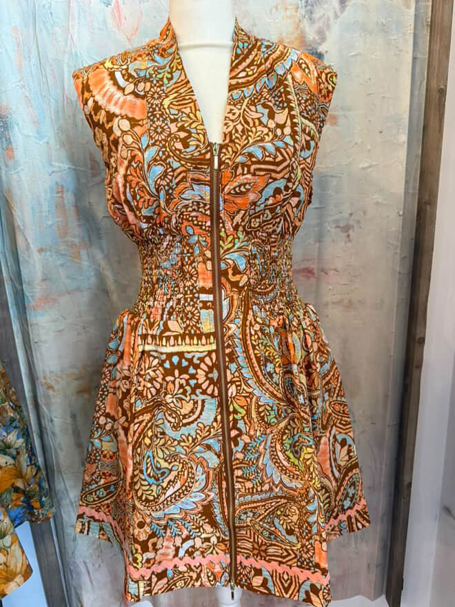 Front Zip Closure With Decorative Trim Dress