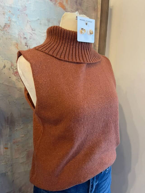 Brushed Knit Turtleneck Sleeveless Top