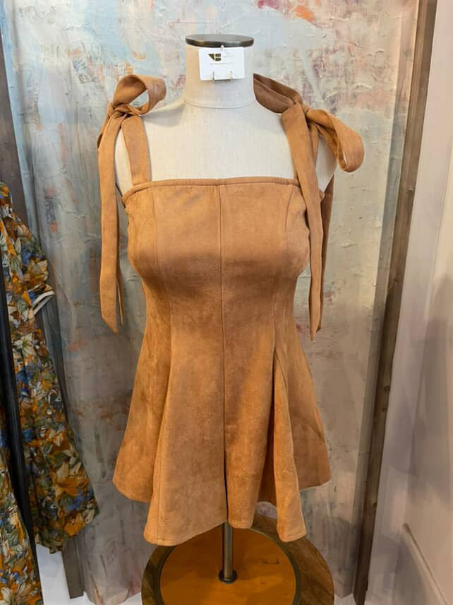 Faux Suede Tie Shoulder Romper