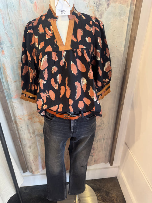 Black Brown Multi Print Top