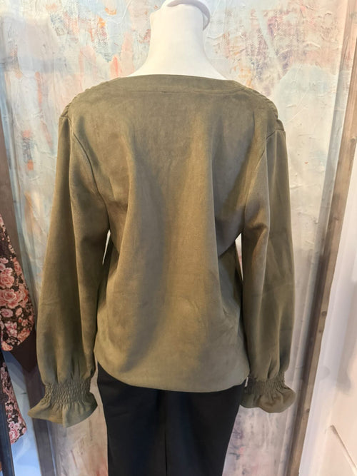 Long Sleeve Olive Suede Top