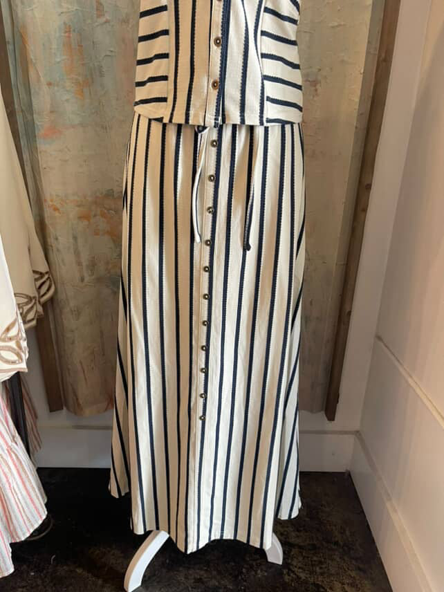 Button Front Striped Long Skirt