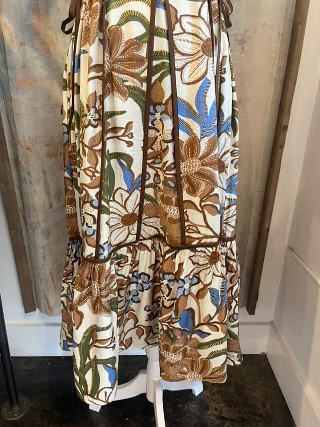 Brown Floral Side Tie Dress