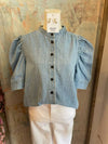 Denim Puff Sleeve Button Down Top