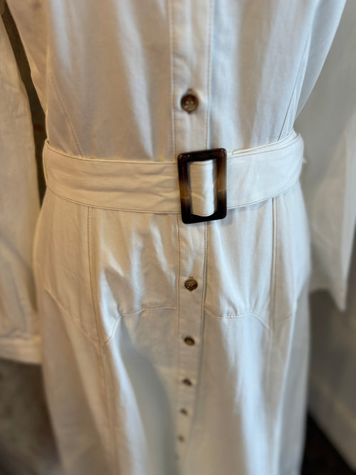 Solid Woven Button Down Midi Dress