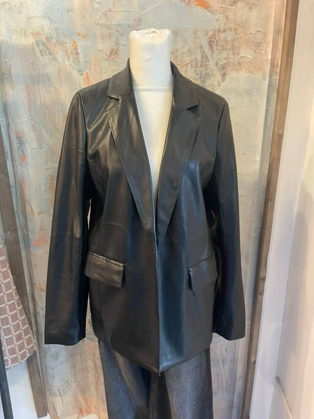 Super Soft Faux Leather Blazer with Pockets