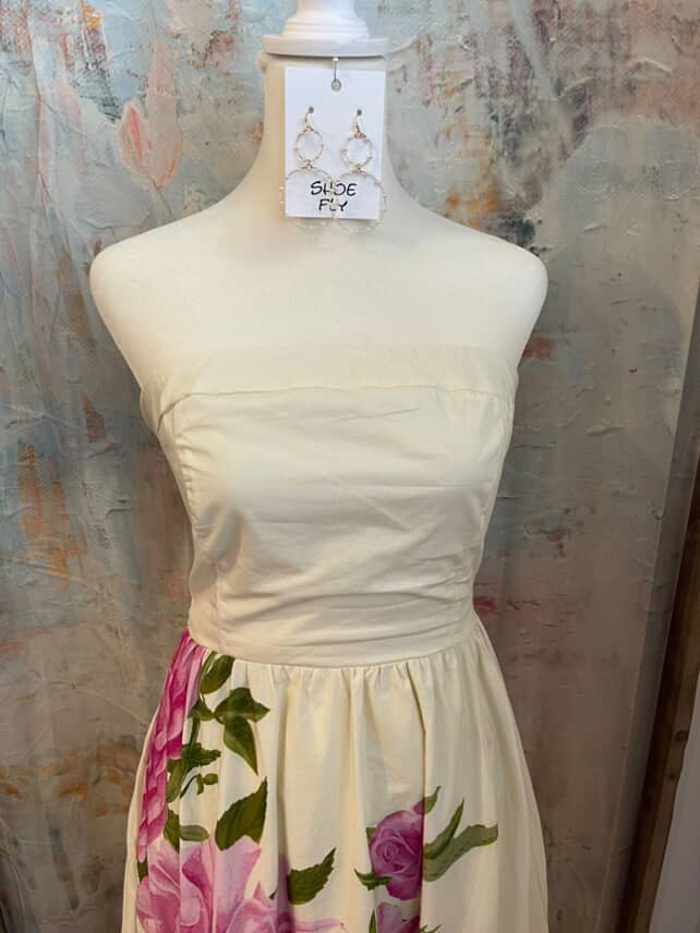 Strapless Floral Dress with Pockets