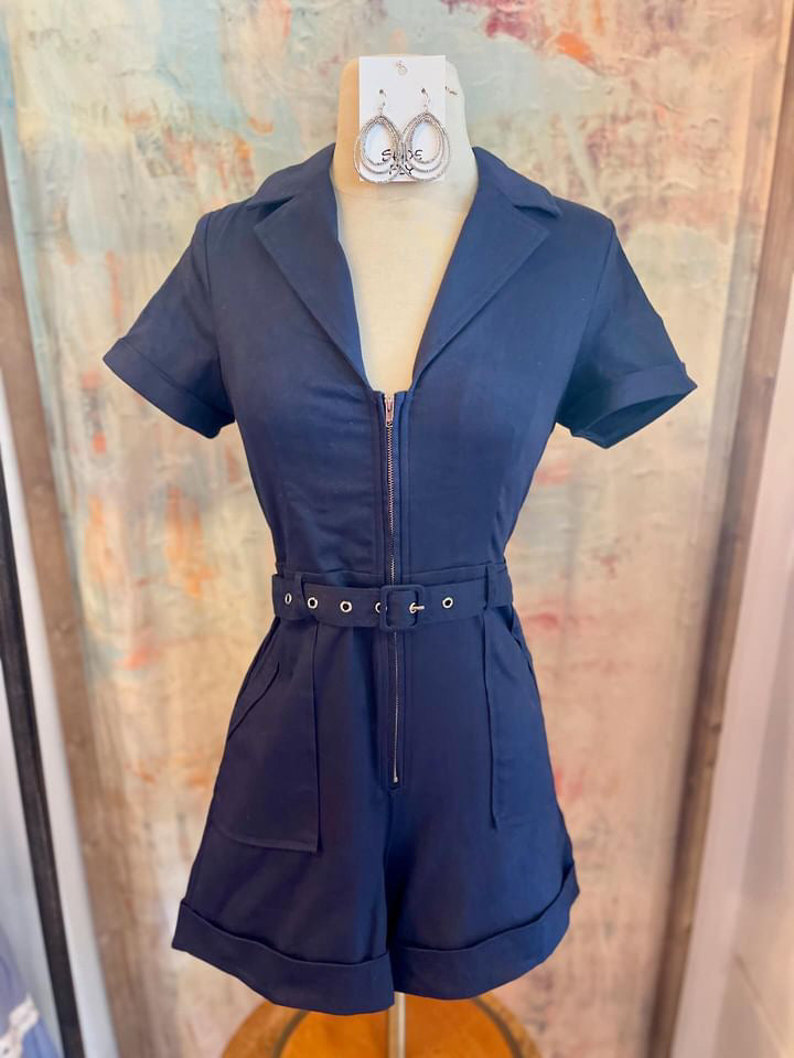 Zip Detail Romper with Belt