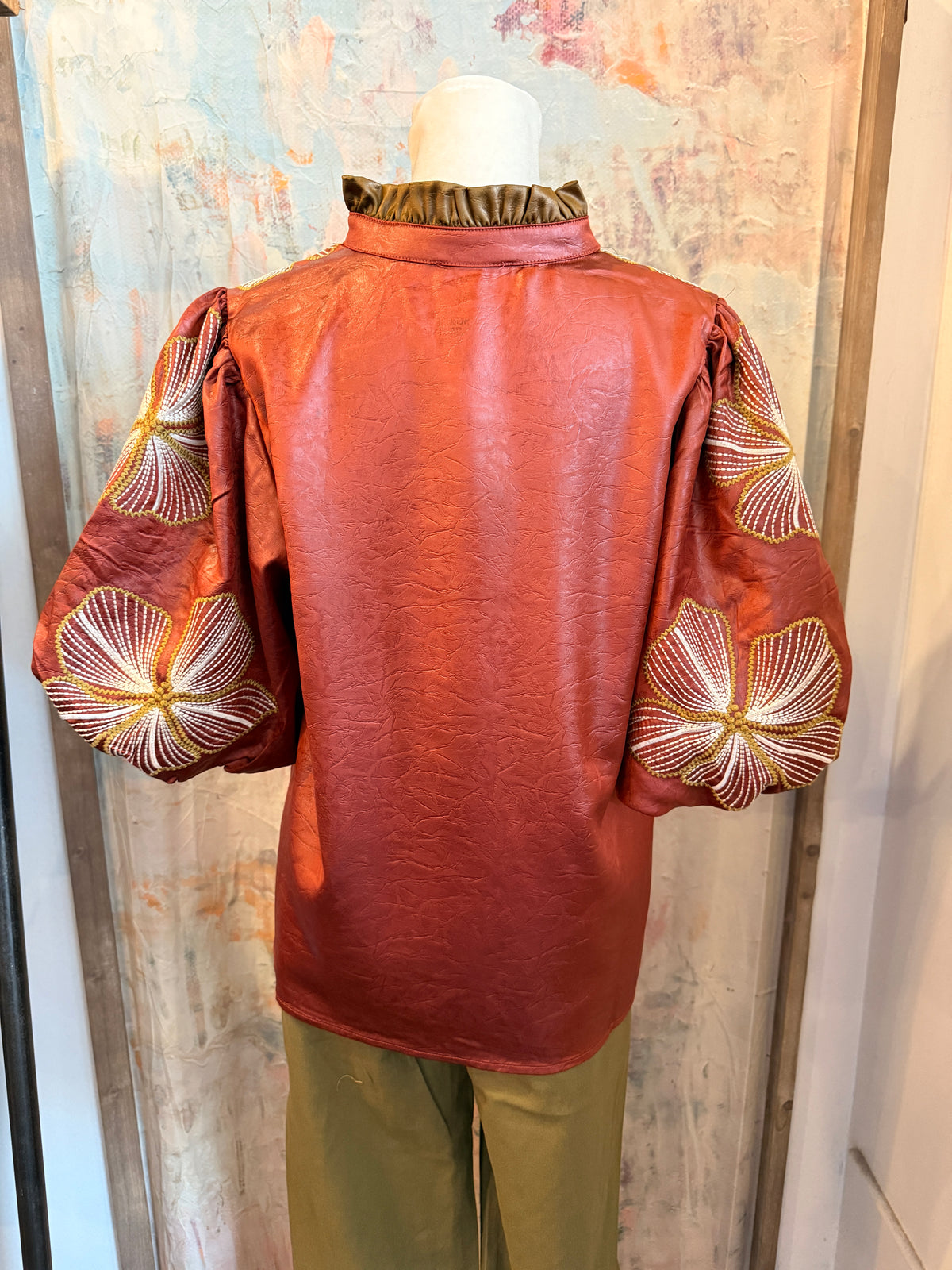 Shiny Embroidery Floral Top
