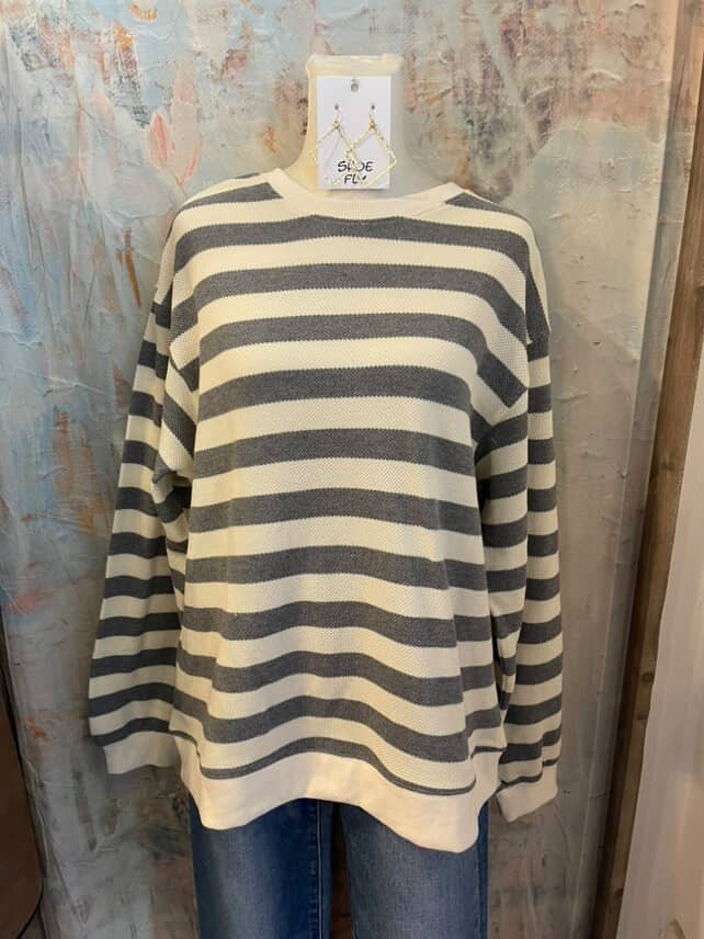 Cream Grey Stripe Top