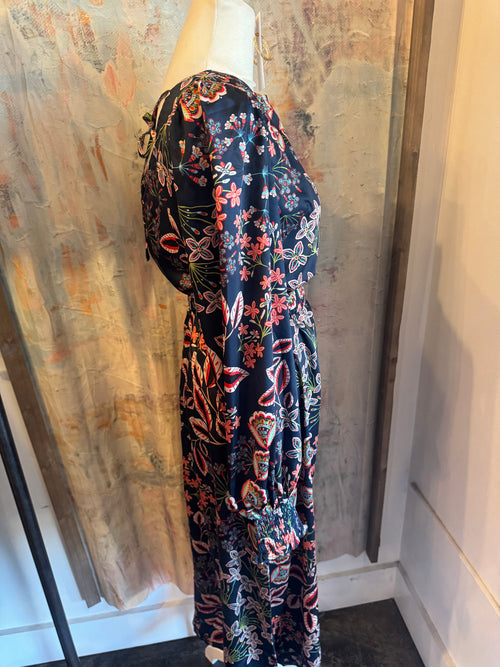 Balloon Sleeve Maxi Dress with Belt