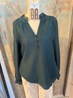 Dark Teal Neck Detail Long Sleeve Top