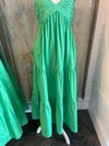 Tiered Green Maxi Dress with Pockets