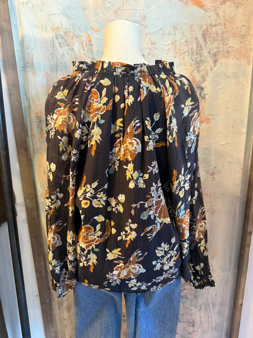 Long Sleeve Black Floral Detail Top