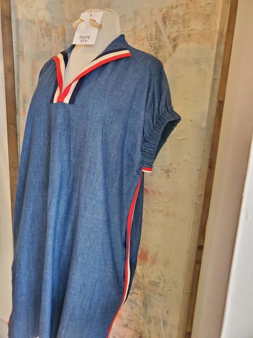 Red White and Blue Denim Dress with Pockets