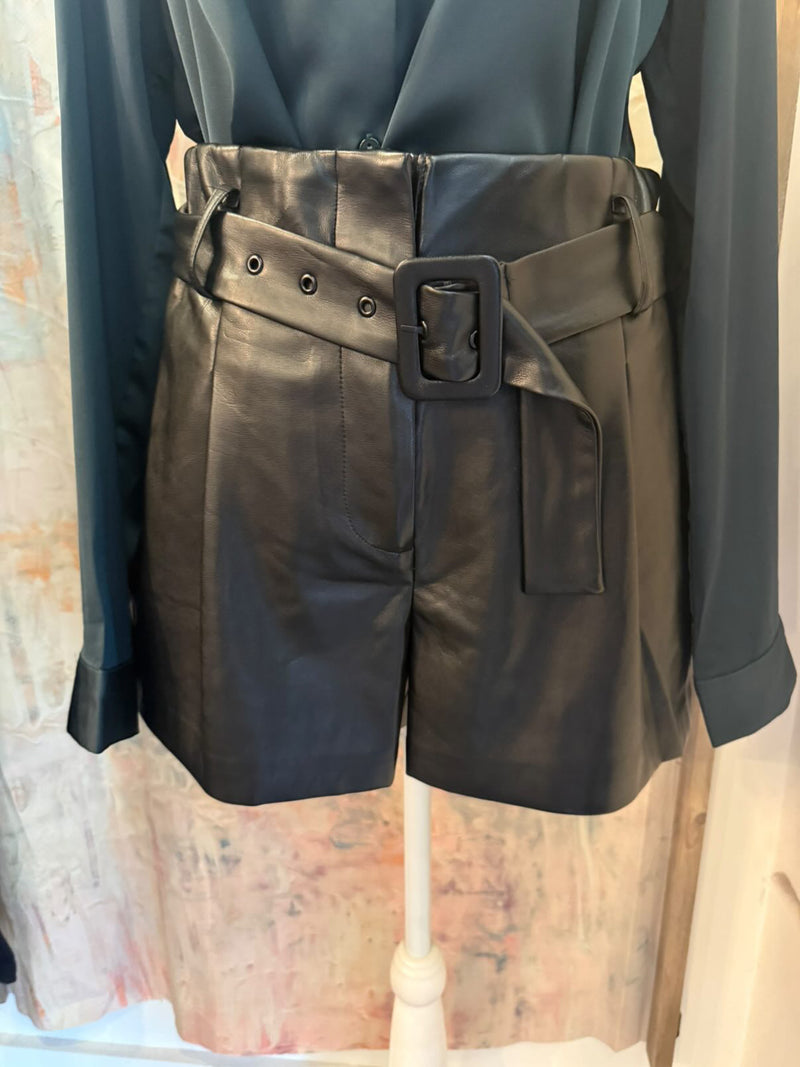 Faux Leather Belted Shorts_