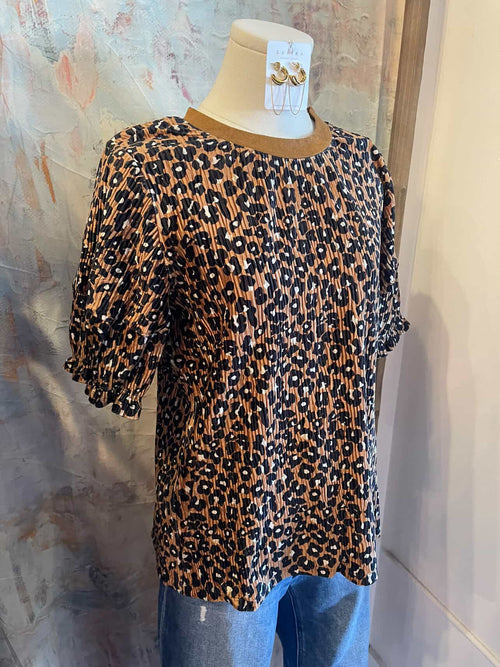 Pleated Cheetah Velvet Top