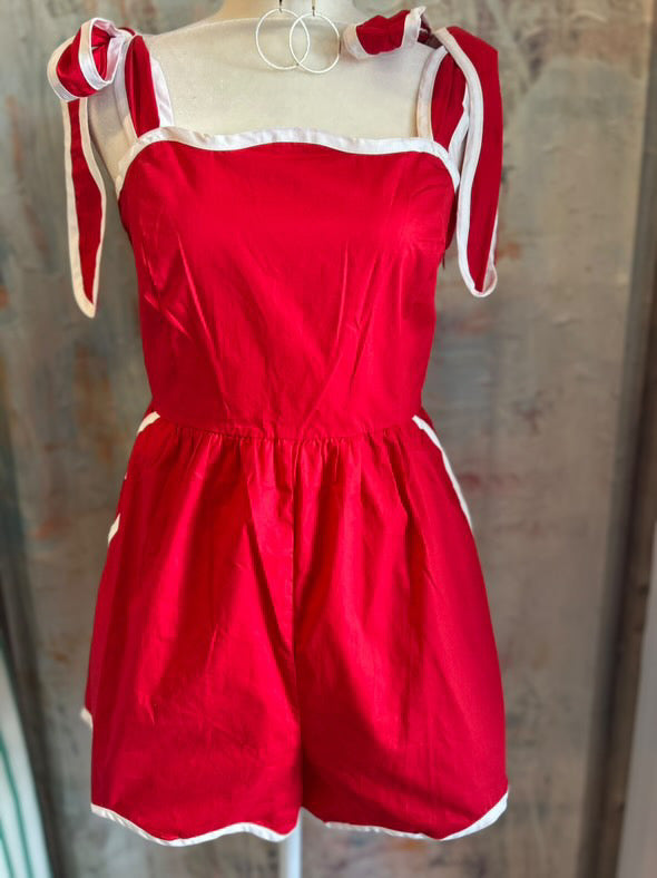 Contrasting Scallop Romper with Tie Shoulder Detail