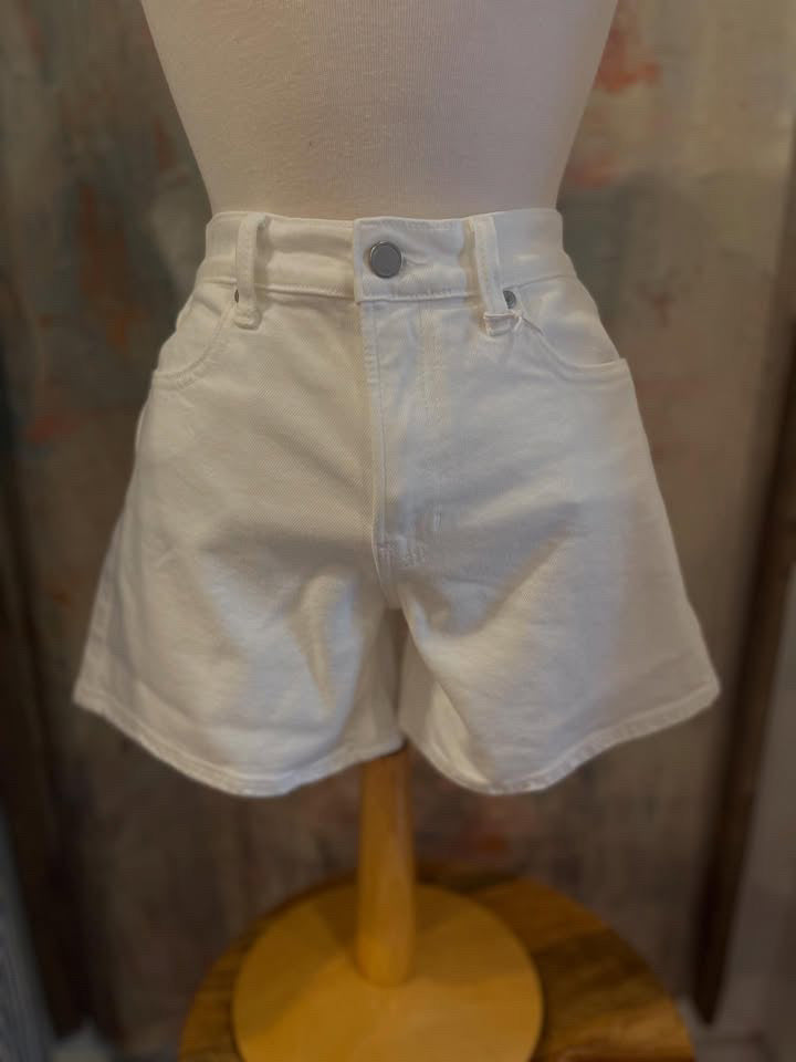 Longer Length White Denim Shorts