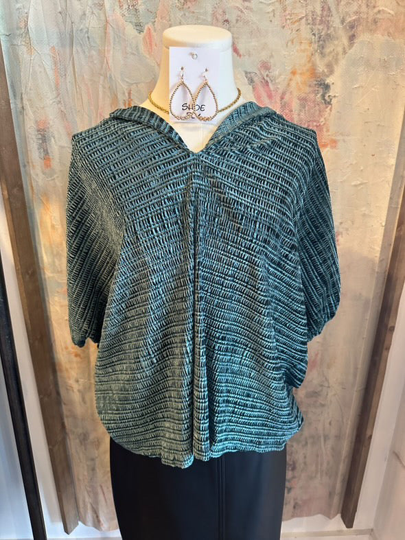 V Neck Velvet Teal Top