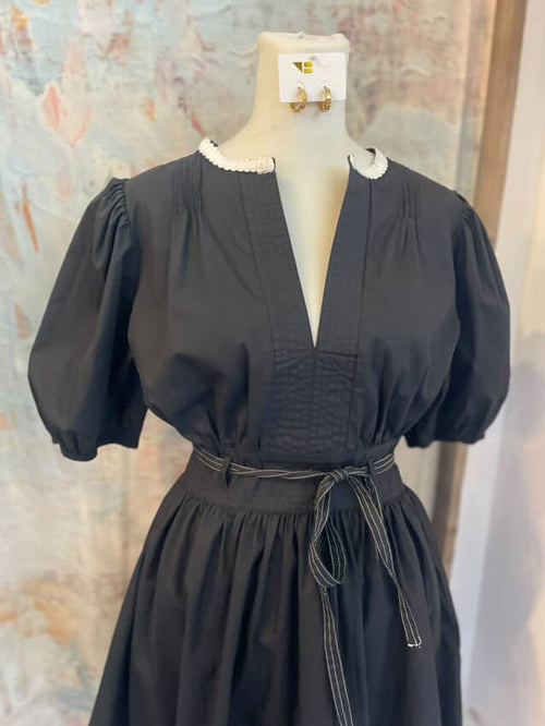 Puff Sleeve Flare Mini Dress with Belt
