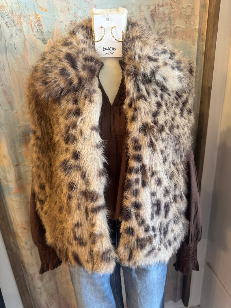 Taupe Brown Animal Print Pocket Vest