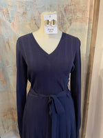 Long Sleeve Navy Sweater Dress with Tie
