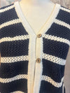 Stripe V Neck Button Front Vest