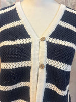 Stripe V Neck Button Front Vest